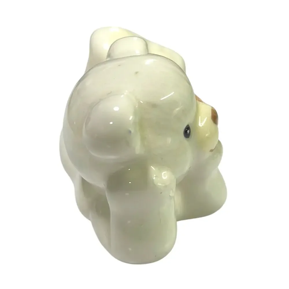 Vintage White Ceramic Teddy Bear Figurine Pink Ribbon 3